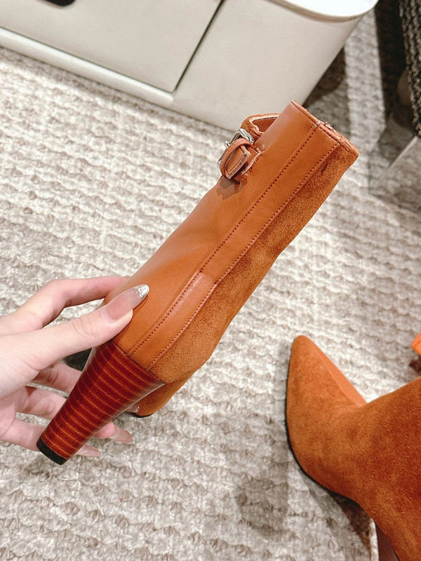 HM HILONA 6 CM ANKLE BOOTS IN BRONZE BROWN CALFSKIN AND SUEDE