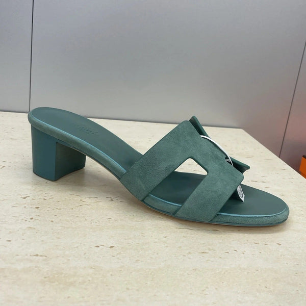 HM 26ss Sandales Oran 45 Daim Vert Mousse Cuir de Vachette 607213