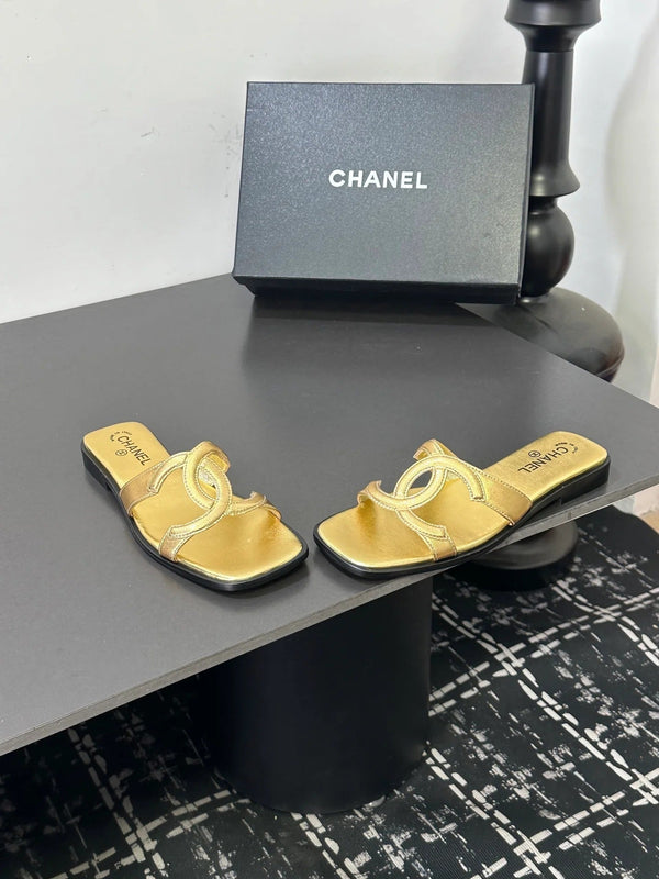 Chanel 2026 Flat Sandal Gold Cowhide