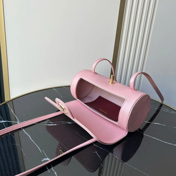 Chanel 2026 Bowling Ball Cylinder Bag 20.5cm Pink Caviar Leather 345494