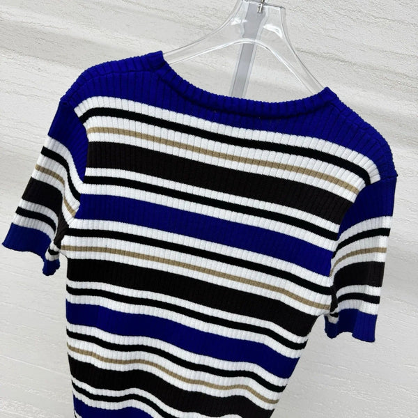 Miumiu 2026 T-shirt rayé Bleu Blanc Marron Laine Cachemire 356974