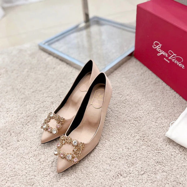 Roger Vivier 2026 Flower Strass Diamond Beige Silk Lambskin 293123
