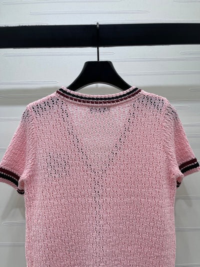 Miumiu 2026 Hollow V-neckline Cardigan Black White Pink Wool