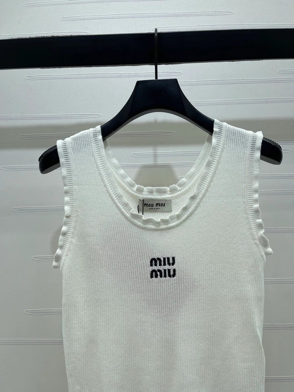 Miumiu 2026 Lace-trimmed Camisole Knit Vest Wool Tencel