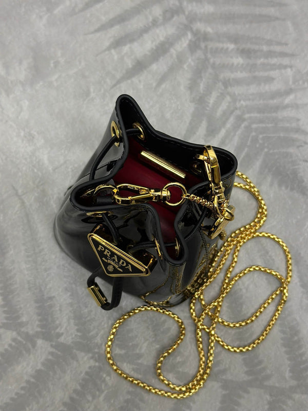 Prada Logo-Plaque Mini Bag Black Patent Leather GHW