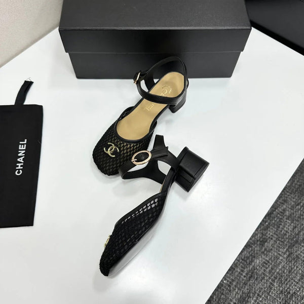 CC 2026 Mary Jane Sandals 45 Black Satin Cowhide 668118