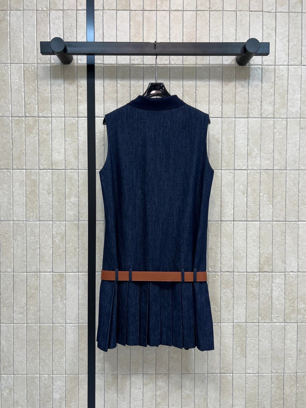 Miumiu 2026 Robe sans manches en jean Coton bleu foncé 357003