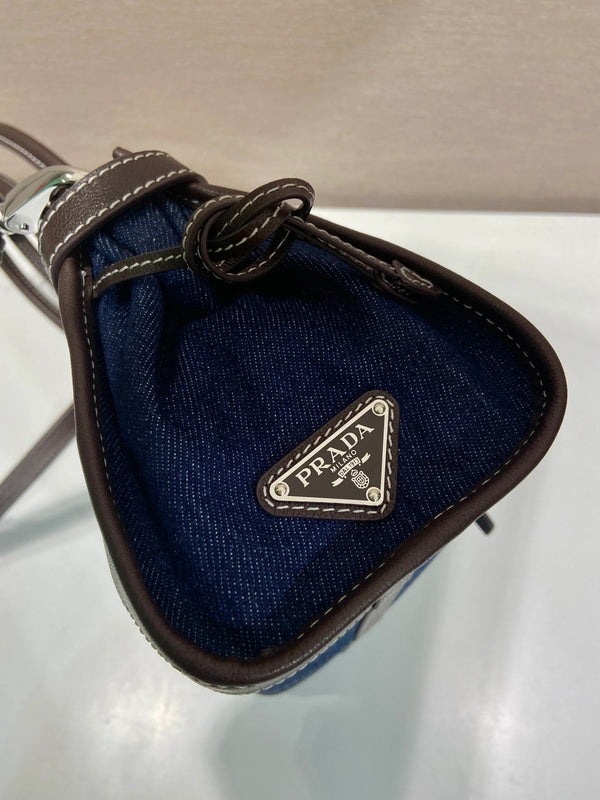Prada 2026 Bonnie Bag 32cm Blue Brown Denim Leather 351805