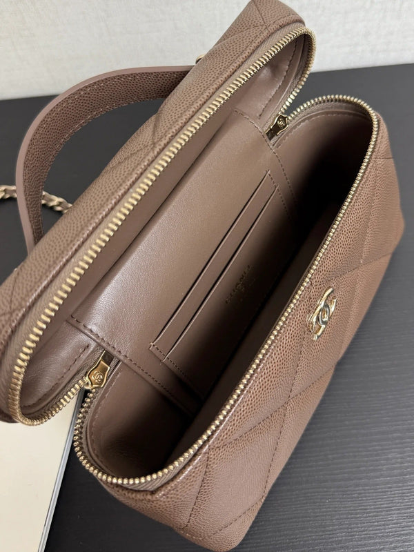 Chanel 2026 Vanity Bag Dark Brown Caviar Leather Gold Hardware