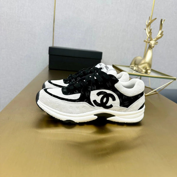 CC 2026 Casual Sneakers White Black Monogram Suede 668048