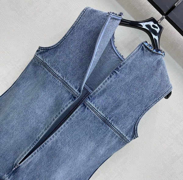 Chanel Robe Gilet en Jean Brodé Coton Bleu 2026 356148