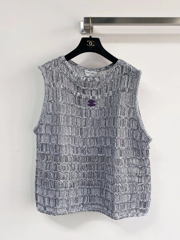 Chanel 2026 Gilet ajouré en viscose et nylon noir et gris