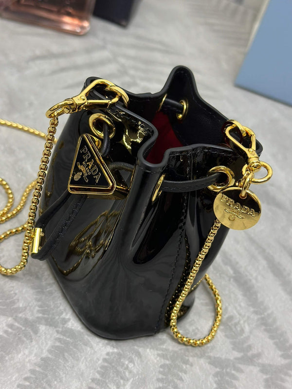 Prada Logo-Plaque Mini Bag Black Patent Leather GHW