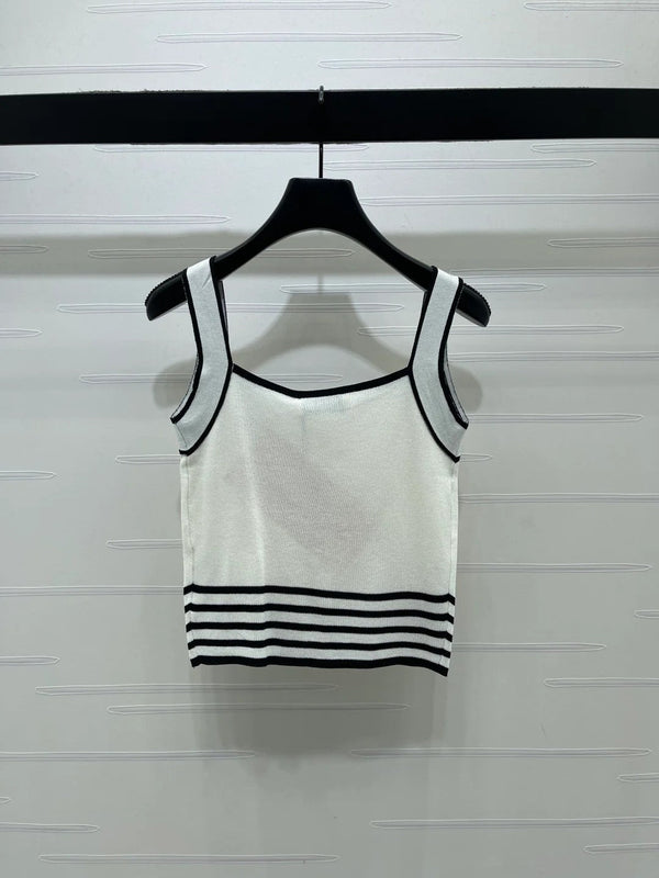 Miumiu 2026 Débardeur en maille rayé Laine et cachemire crème et blanc 356492