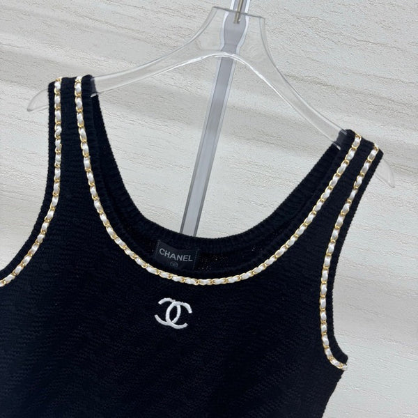 Chanel 2026 Top en maille sans manches Laine crème et noire 356946