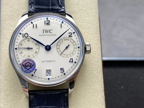 IWC Portuguese 42.4mm Cream Dial Steel Case Navy Blue Crocodile Leather Strap