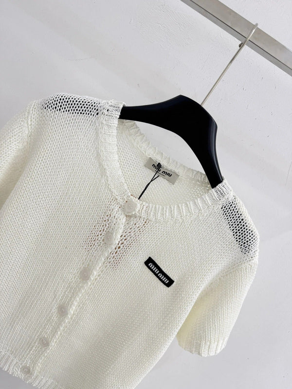 Miumiu 2026 Short-sleeved Knit Top Cotton 376693