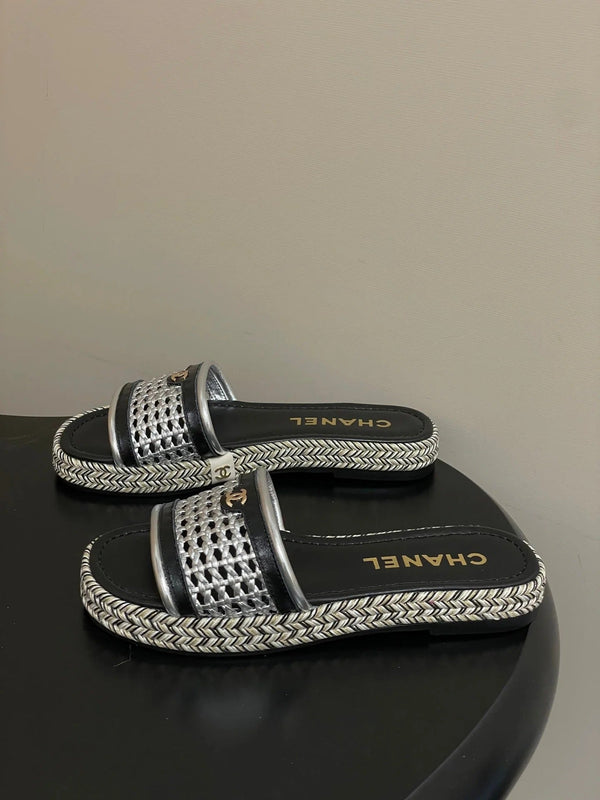 Chaussons à plateforme CC 26s en cuir de vachette noir argenté 649460