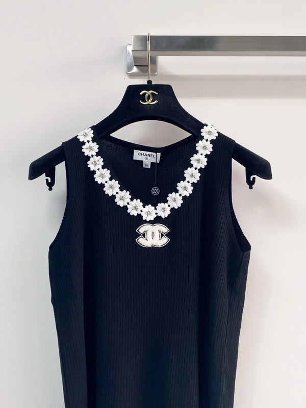 Chanel 2026 Flower Shirt White and Black Polyester Viscose