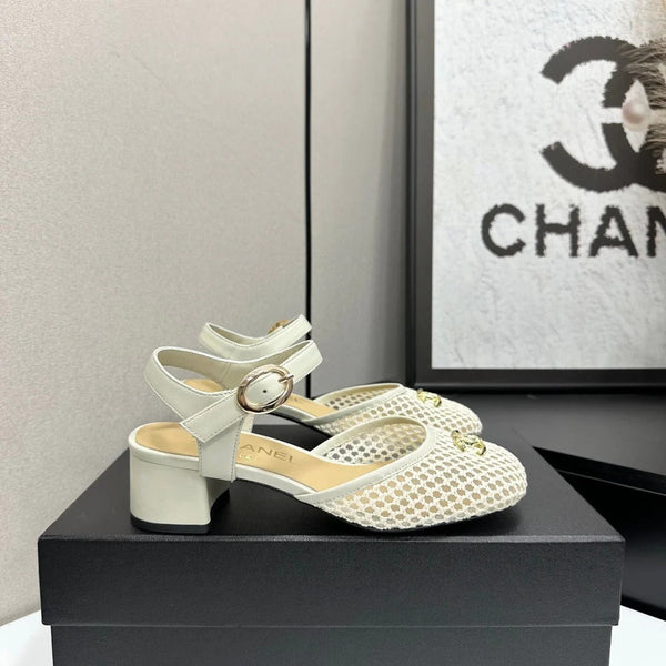 CC 2026 Mary Jane Sandals 45 White Satin Cowhide 668119
