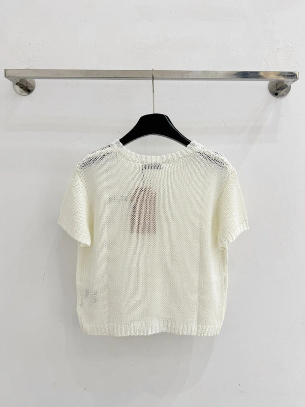 Miumiu 2026 Short-sleeved Knit Top Cotton 376693