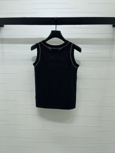 Chanel 2026 Wavy-edged Round Neck Knit Vest Tencel Viscose 356473