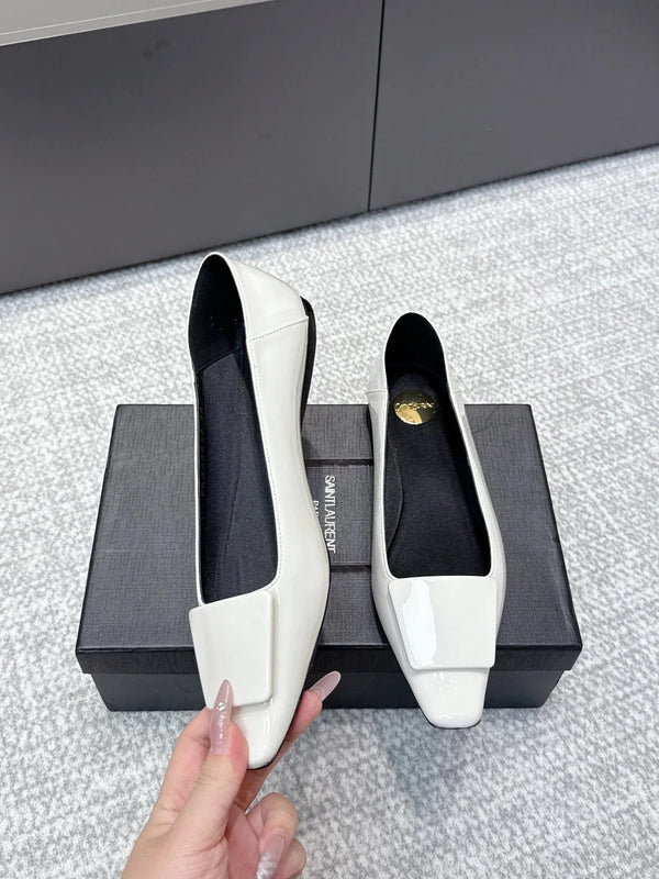 YSL 26ss Square Toe Loafers White Patent Leather 662733
