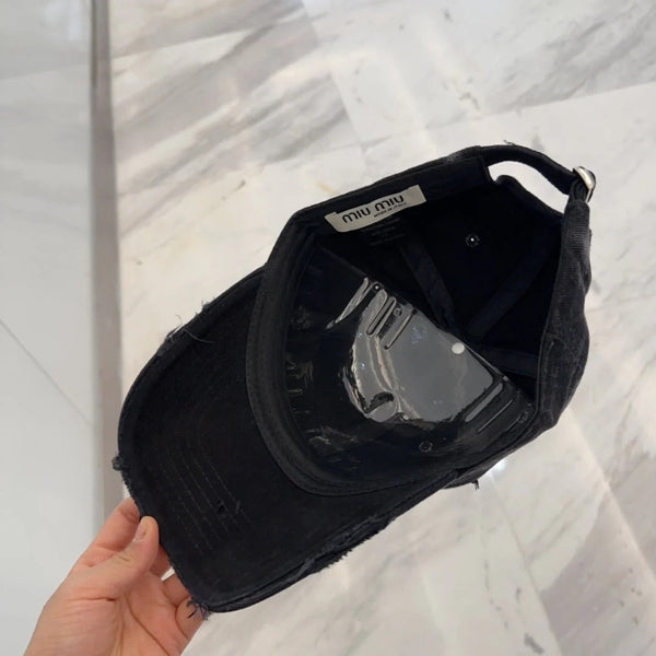 CAPPELLINO DA BASEBALL MM IN TESSUTO NERO EFFETTO ANTIQUATO STILE 4