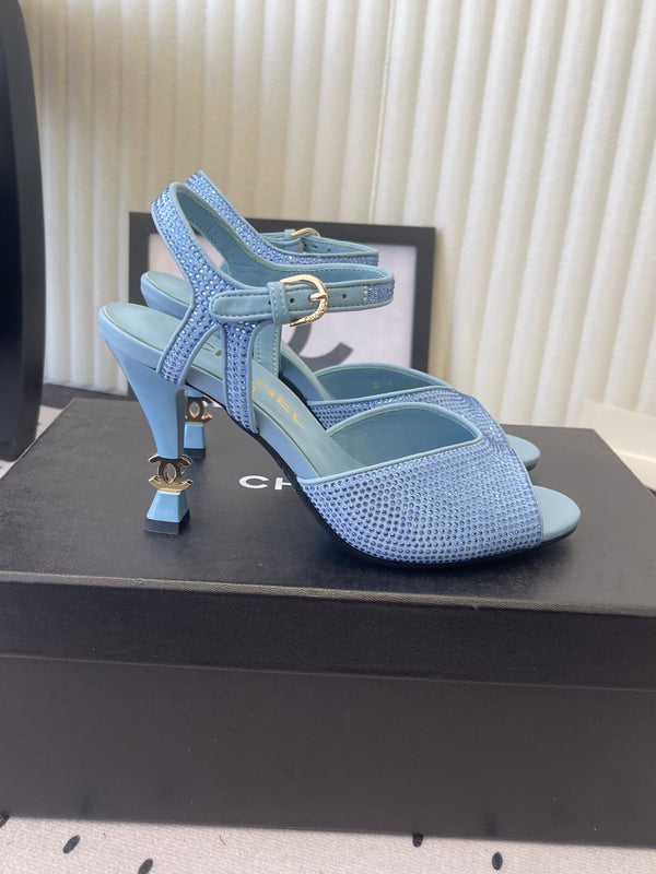 CC 26 Sandales Strass 75mm Agneau Bleu 611732