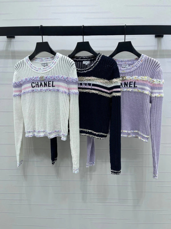 CHANEL PULL EN MAILLE AJOURÉE À MANCHES LONGUES 25S STYLE 161