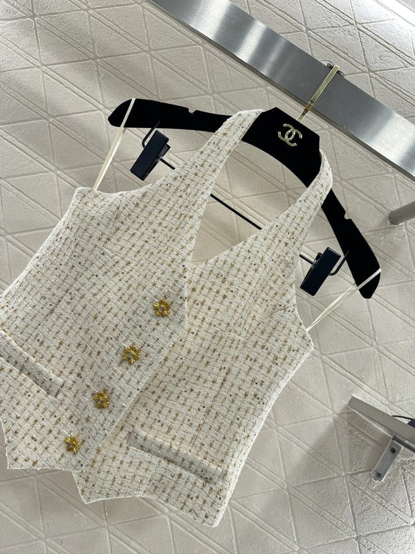 CC 26 Débardeur Col Américain Crème Coton Laine 331226
