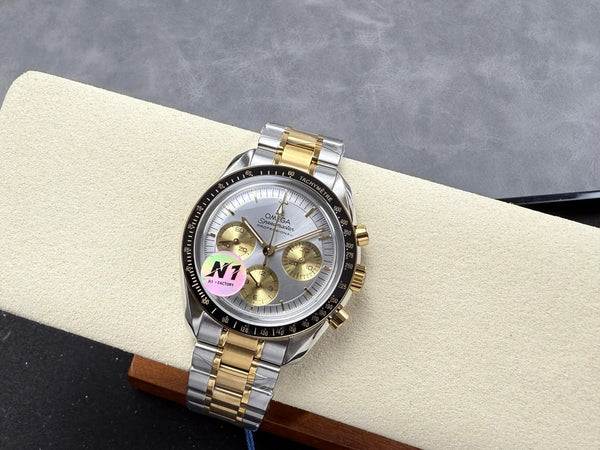 Omega Speedmaster Professional Moonwatch 42mm Gold Steel Strap Silver Dial