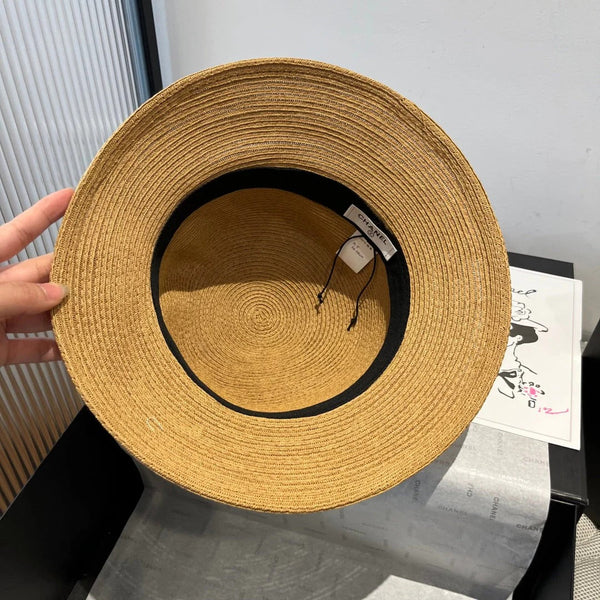 STRAW BUCKET HAT IN BROWN WITH RIBBON BOW 673978