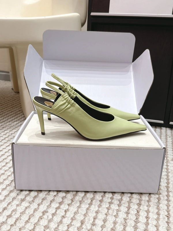 YSL 26ss Slingback 75 Light Green Glossy Leather 654716