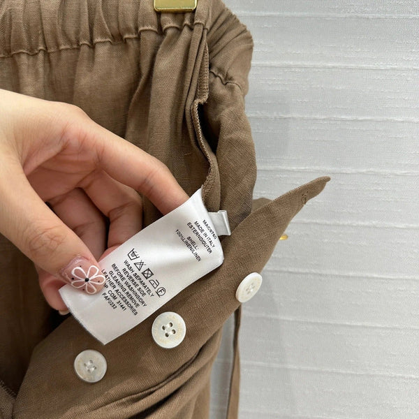 LP STRAIGHT-LEG LINEN PANTS IN BROWN