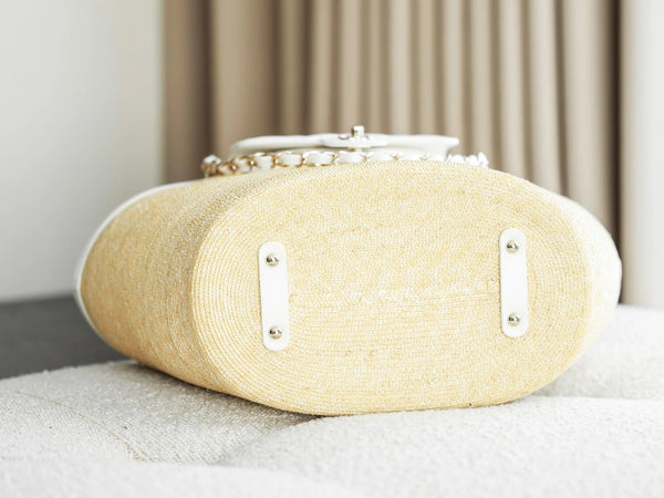 Chanel 2026 Shopping Bag 53cm Beige White Straw Lambskin