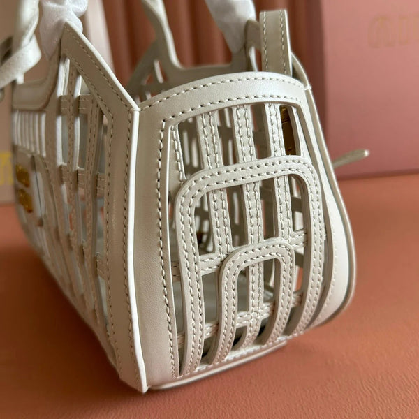 WOVEN HOLLOW BAG 24 IN WHITE CALFSKIN