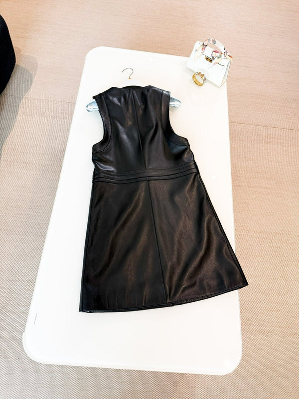 HERMES 25S LEATHER-BUCKLE WAIST VEST DRESS 120