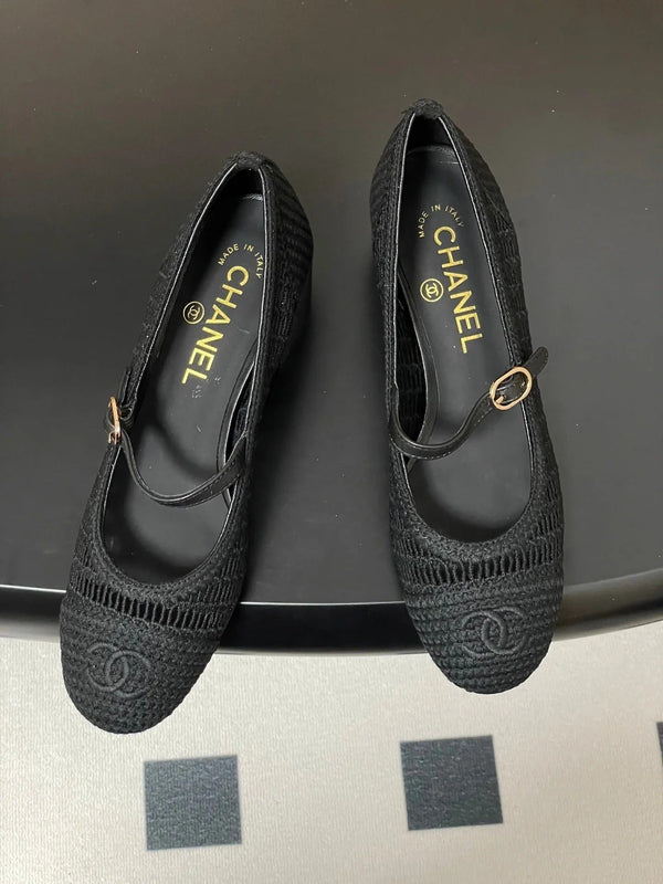 BALLERINES HAUTES MARY JANE 50 MM EN RAFIA NOIR