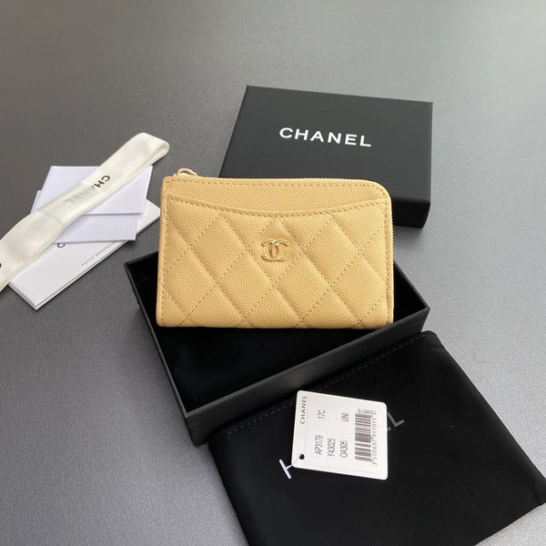Chanel 2026 Porte-cartes matelassé 13cm veau grainé Abricot