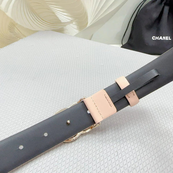 CC 30MM BELT IN BABY PINK SHINNY CALFSKIN WHITE LOGO