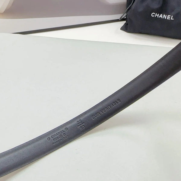 CINTURA CC 20 MM IN PELLE DI VITELLO NERA MISTO ORO E FERRAMENTA ORO