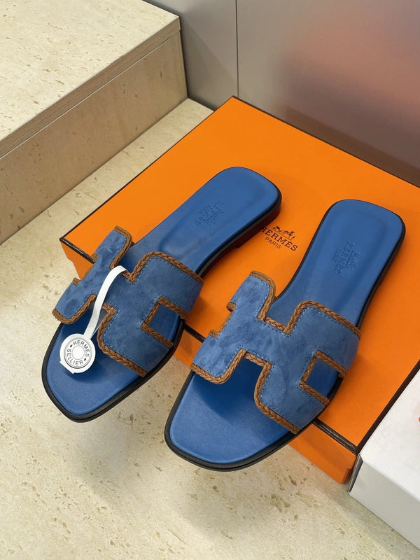 HM 26ss Sandales Oran Daim bleu Cuir de veau 607247