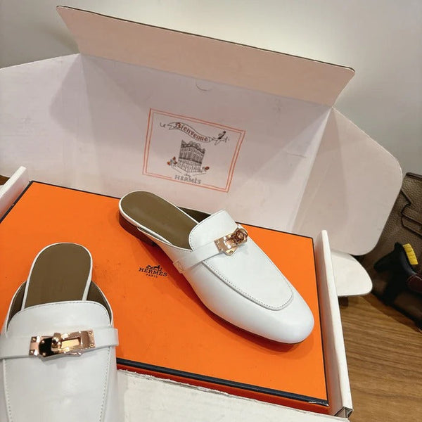 HM 26ss Mule Cuir de veau blanc Boucle dorée 638471