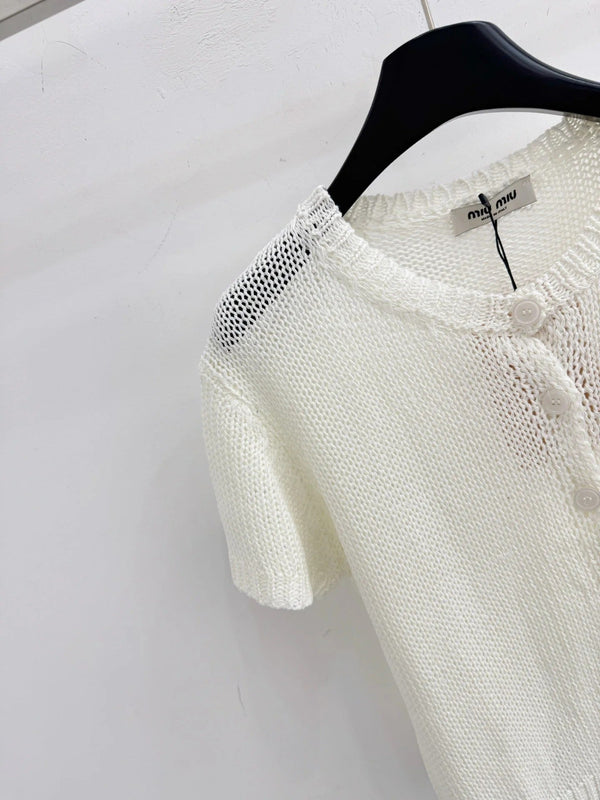 Miumiu 2026 Short-sleeved Knit Top Cotton 376693