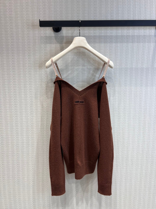Miumiu 2026 Cardigan Camisole Épaules Dénudées Caramel Cachemire 356940