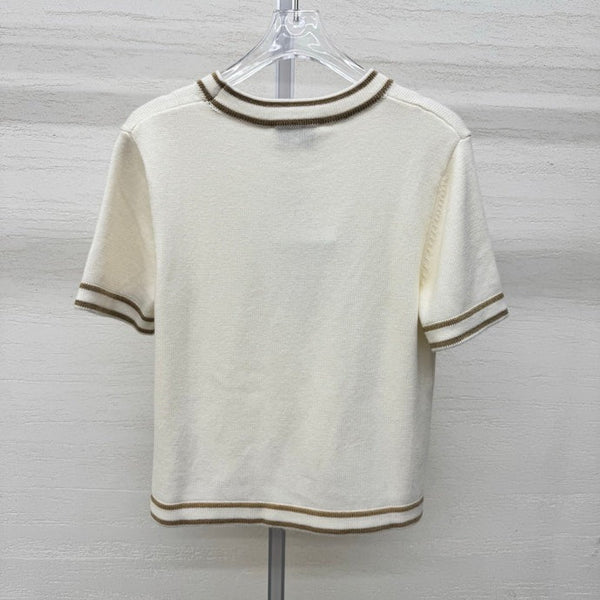 T-shirt Chanel 2026 en cachemire et laine crème à col rond et manches courtes 356959