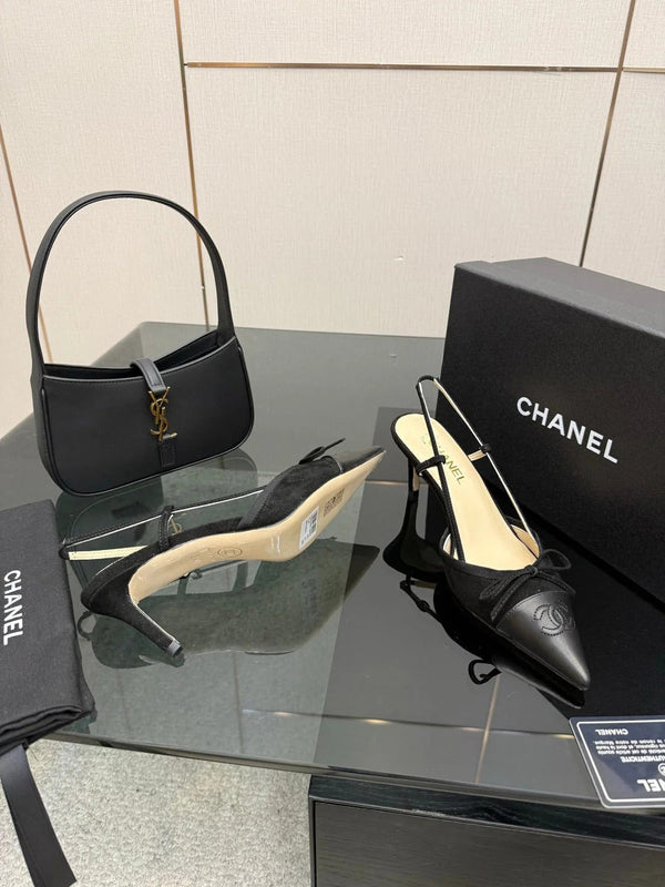 CC 26s Escarpins à bride arrière 65 Daim Noir Cuir de vachette 651326