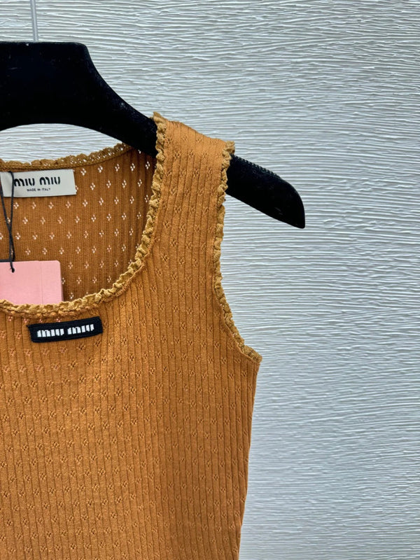 Miumiu 2026 Gilet en Laine Bleu Marine et Marron 132749