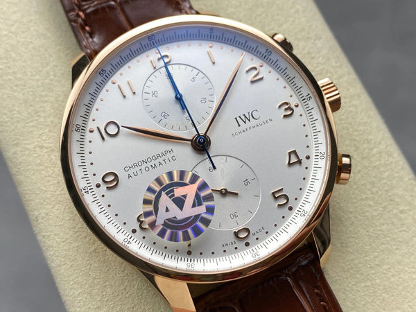 IWC Portuguese 41mm Cream Dial Pink Gold Case Brown Crocodile Leather